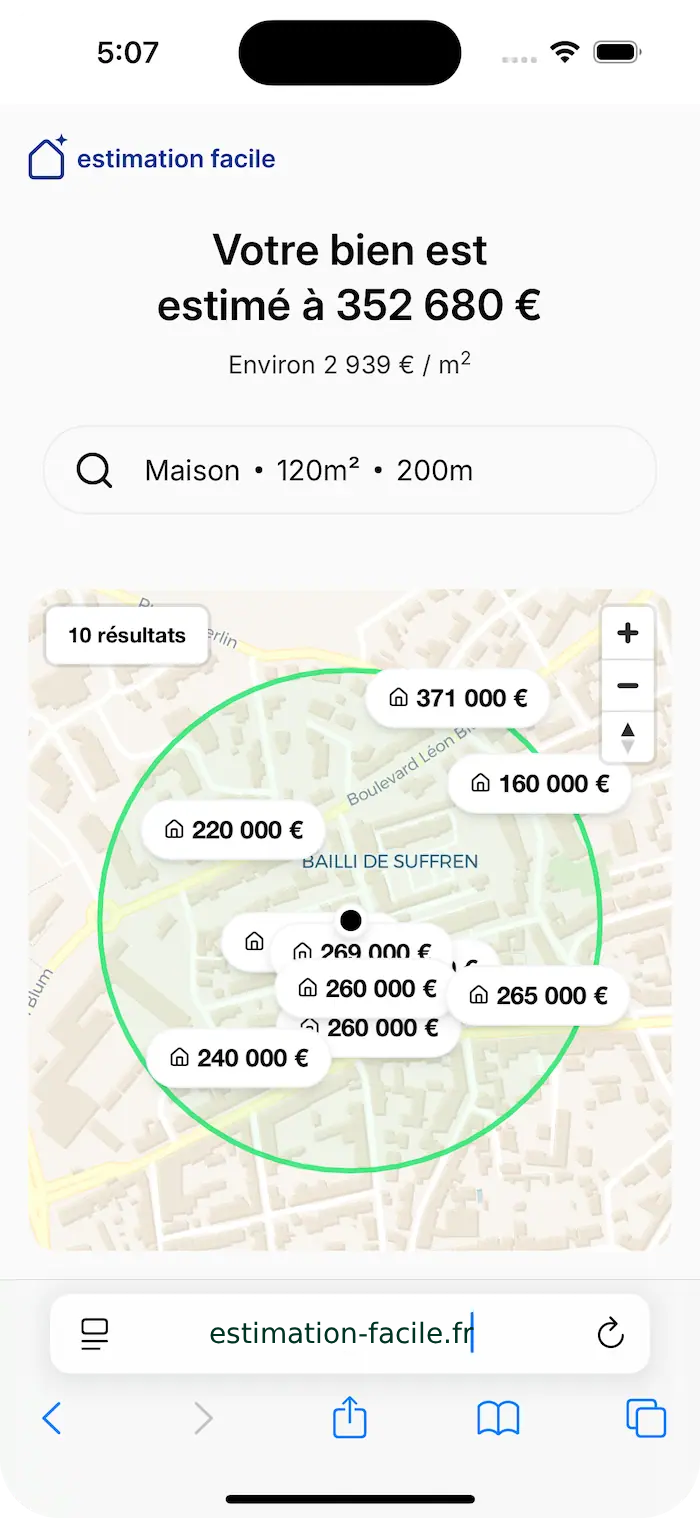 Resultat de l'estimation immobilière, Larmor-plage a coté de Lorient en Bretagne.